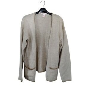 Halston III Vintage Gold Metallic Shimmer Cardigan Sweater Open Front Womens M
